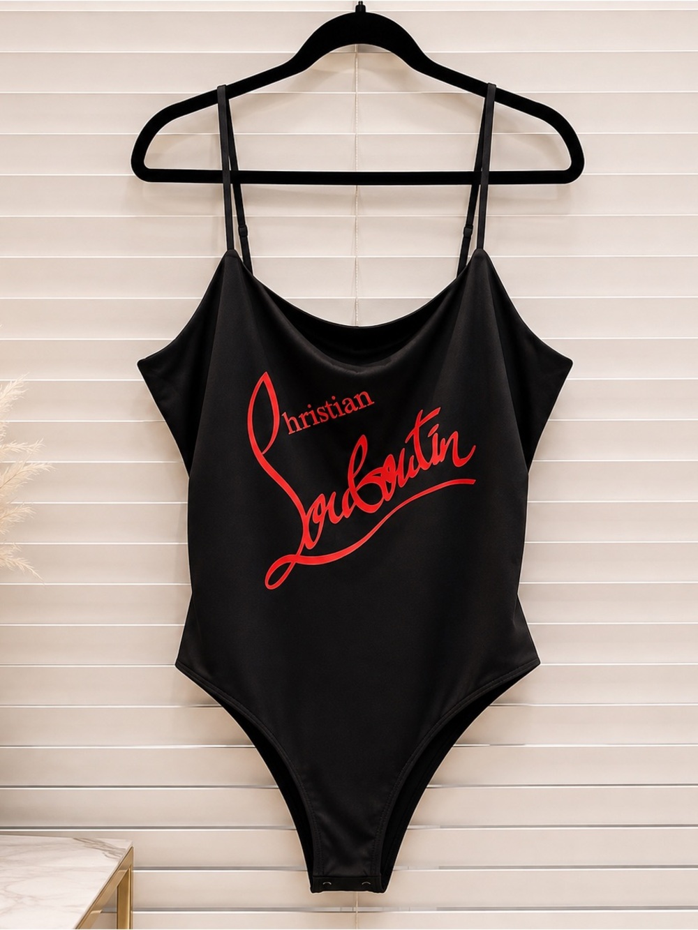 Black One-Piece Plus Size Bodysuit with Red Logo